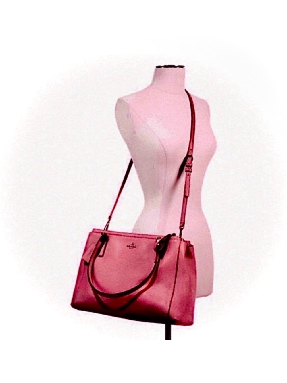 Coach Pink Saffiano Leather Satchel with Crossbody Strap